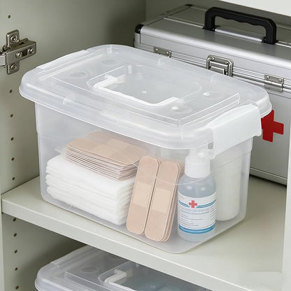 6-Pack Home Storage Bins, Plastic Container, Latching Box with Handle (White handle)