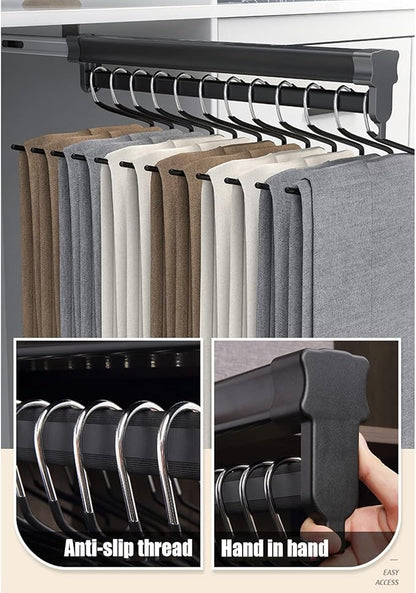 Heavy Duty Retractable Pull Out Pants Rack,Aluminum Alloy Pull Out Closet Valet Rod,Extendable Wardrobe Rail Tube for Hanging Clothes, Top Mount (Color : Black, Battery *1 : 36cm)