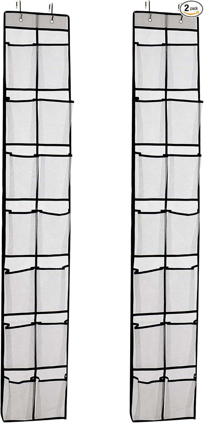 PVWSG Over The Door Shoe Organizer, 14 Large Mesh Pockets Hanging Shoe Rack for Closet Organizers and Storage, White, 2-pack (white)