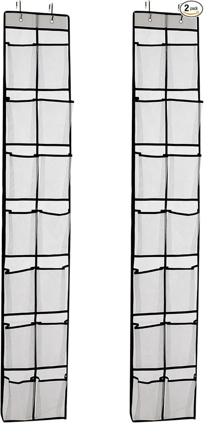 PVWSG Over The Door Shoe Organizer, 14 Large Mesh Pockets Hanging Shoe Rack for Closet Organizers and Storage, White, 2-pack (white)