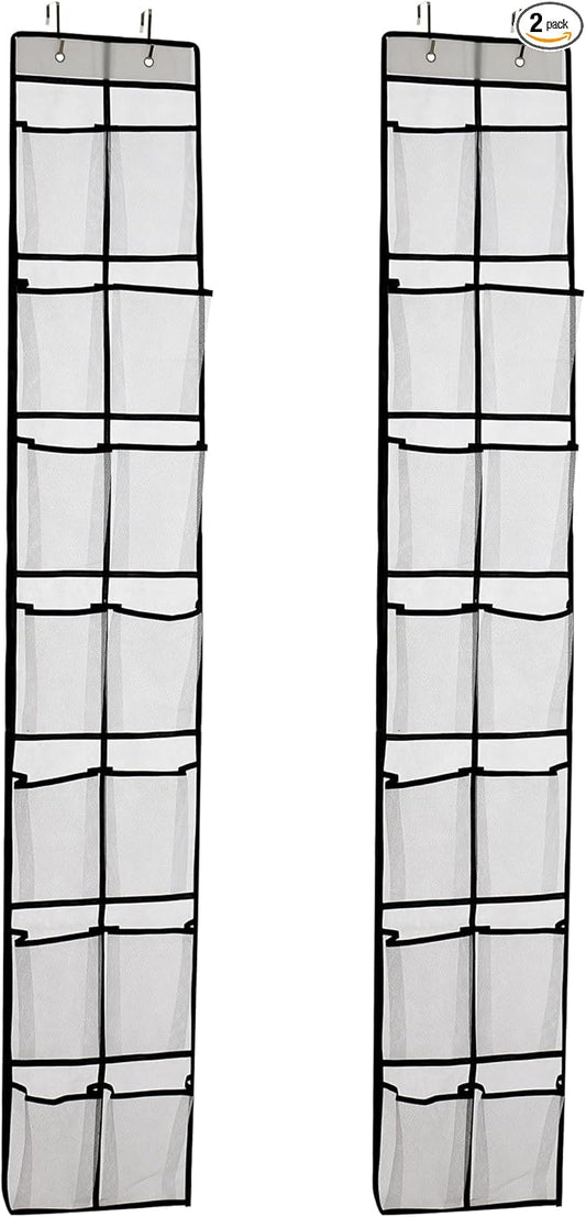 PVWSG Over The Door Shoe Organizer, 14 Large Mesh Pockets Hanging Shoe Rack for Closet Organizers and Storage, White, 2-pack (white)