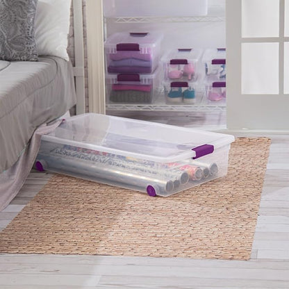 Sterilite 8-Pack 60 Quart ClearView Latch Box, Wheeled Underbed Organizer Bins with Latching Lids - Clear Plastic Organization Containers for Closet, Bedroom, Shelving Units and Everyday Home Storage