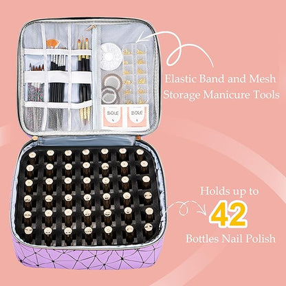 Uross Nail Polish Organizer Bag Holds 42 Bottles Nail Polish & Nail Lamp, Gel Nail Polish Organizers and Storage box for Nail Tech, Nail Kit Supplies Organizer Case - Purple