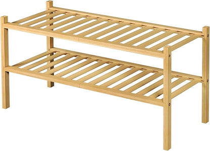 ROMGUAR CRAFT 2 Tier Bamboo Shoe Rack for Closet Free Standing Wood Shoe Shelf for Entryway Small Space Stackable 27"x11"x13" (Natural)