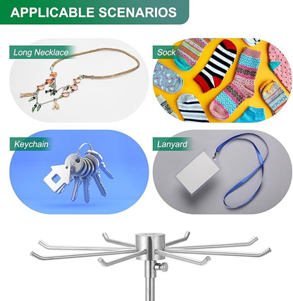 uxcell Keychain Display Stand, 1Pcs - Metal 2-layer Rotating Jewelry Display Stand with 8 Hook, Adjustable Display Rack for Necklace Craft Shows (Silver)