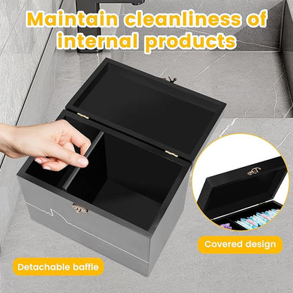 Tampon Holder for Bathroom Wooden Feminine Product Organizer with Lid Pad and Tampon Organizer for Bathroom Tampon Storage Sanitary Napkin Holder for Girl Stuff (Black)