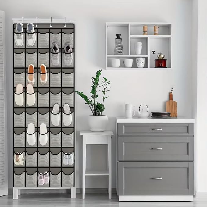 1pc 14/28/40-Grid Transparent Fabric Hanging Organizer Foldable Storage Bag for Shoes Underwear (White)
