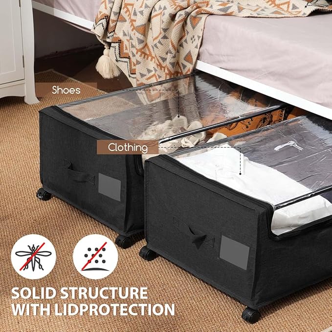 FOUCSSOMEI Under Bed Storage with Wheels, Under The Bed Storage Drawers On Wheels, Rolling Underbed Drawers, Lockable, Heavy Duty