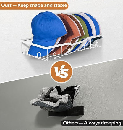 KEETDY Metal Hat Racks for Baseball Caps Wall Hat Organizer Fit 20 Caps Holder, 2 Packs Sturdy Wall Mounted Hat Storage Organizer, White