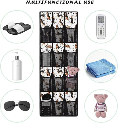Space-Saving 12-Pocket Behind The Door Organizer, Waterproof Oxford Cloth Lightweight and Perfect for Bathroom Closet or Bedroom Use, Dachshund