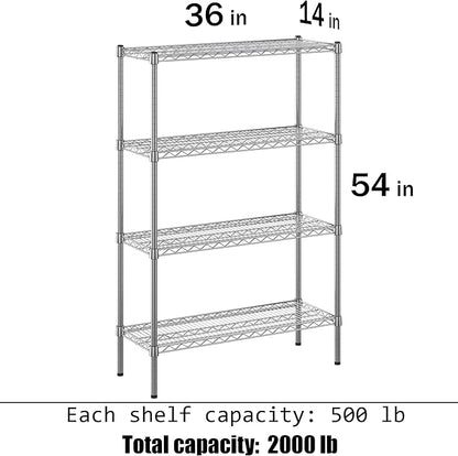 14" Deep x 36" Wide x 54" Height Wire Shelving Kit | 4-Tier | NSF Commercial Storage Rack Unit