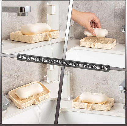 Soap Dish Self Draining Bar Soap Holder Travertine Stone Look Sponge Holders Tray for Shower Bathroom Kitchen Bathtub,Perfect for Dispenser,Scrubber,Bottle,Cup on Sink or Counter (Yellow)
