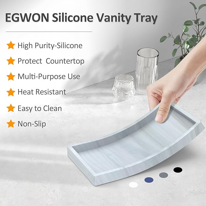 Bathroom Vanity Tray,Thick Original Silicone Soap Dispenser Tray,EGWON Shatterproof Toilet Tank Tray Vanity Tray for Dresser Tops,Bathroom for Perfume,Soap Bottle