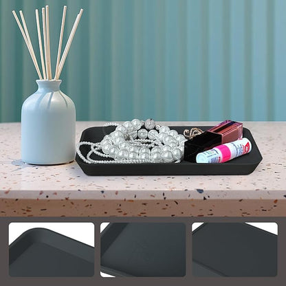 Countertop Vanity Tray, Bathroom Silicone Shatterproof Tray, Soap and Sponge Holder for Kitchen Sink Toilet Tank, Bathroom Holders for Counter, Perfume Candle Key Valet - Black - Black