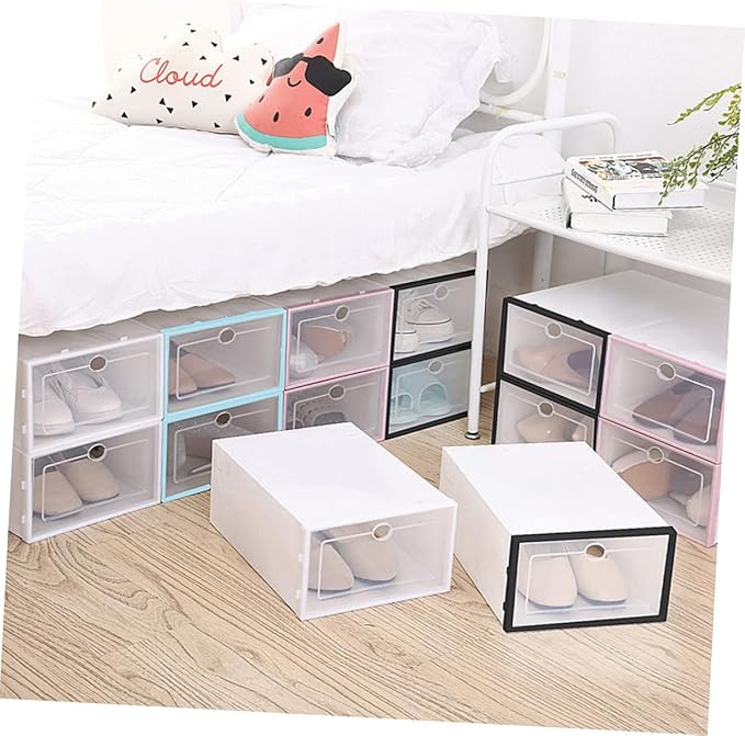 6pcs Stackable Shoe Container Thickened Plastic Shoe Storage Case for Women Organized Storage for Spaces White Design