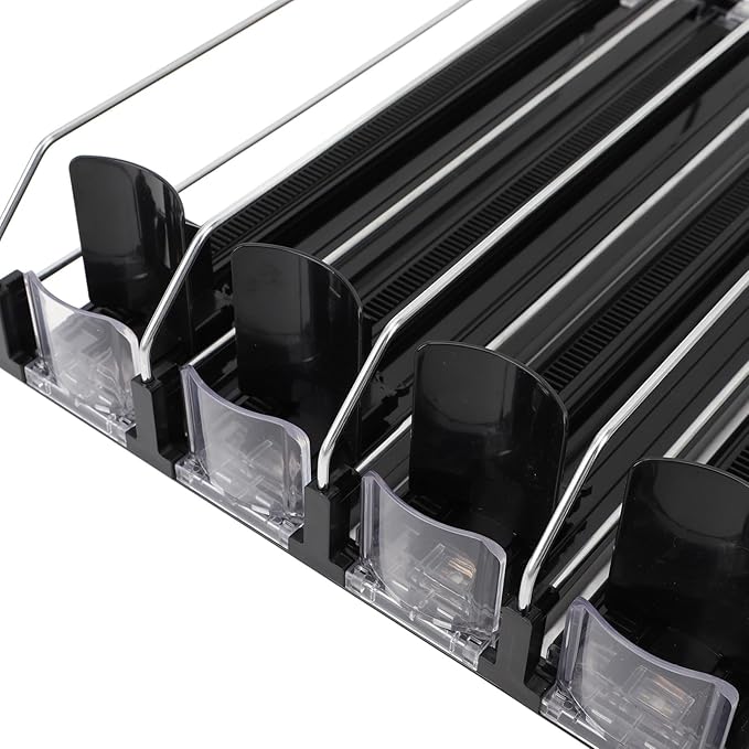 Zerodis 6Pcs Fridge Drink Organizer, Can Water Bottle Drink Dispenser Automatic Beverage Pusher Beverage Thruster Beer Supermarket Shelf Thrusters Convenience Store Freezer (Black)