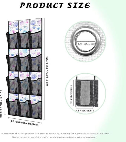 12-Pocket Space Saving Door Organizer, Over the Door Hanging Storage Bag for Shoes Toys and Essentials for Bedroom, Closet or College Dorm, Seashell Coral