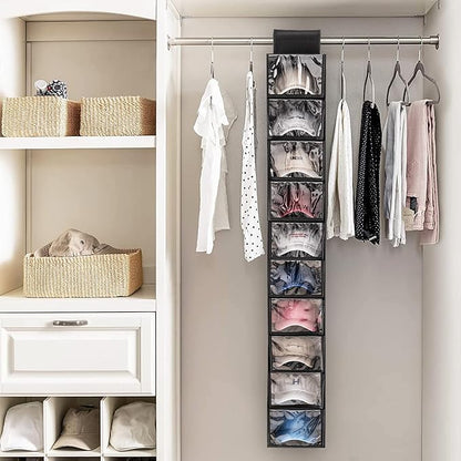 Hat Organizer Hanger, Hat Rack for Baseball Caps, Hanging Closet Organizer with 10 Pockets & Cover, Foldable Hat Storage Hanger Holder for Closet, Shelf (Black)