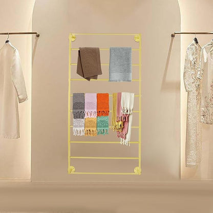 Wall Mounted Display Rack, 10-Layer Wall Scarf Rack Organizer, Space-Saving Wrapping Paper Organizer Ribbon Holder for Flower Shops. Three Color Options (Gold)