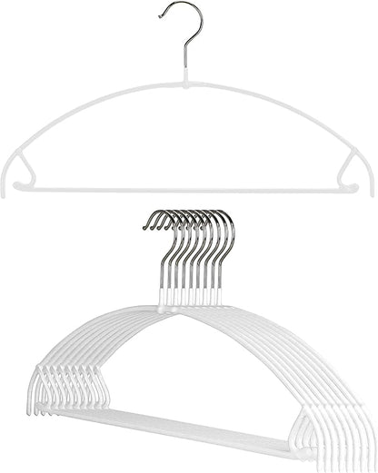 Mawa by Reston Lloyd Euro Ultra Light/Thin Series, Non-Slip Space Saving Clothes Hanger with Bar & Hook for Pants and Skirts, Style 42/PTU, Set of 10, White
