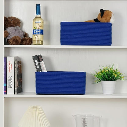 3-Pack Storage Baskets for Organizing | Woven Shelf Toy Basket | Rope Baskets for Gifts Empty | Closet Organizer Bins with Handles | Cube Decorative Box | 13.7×7.1×6.7” | Klein Blue