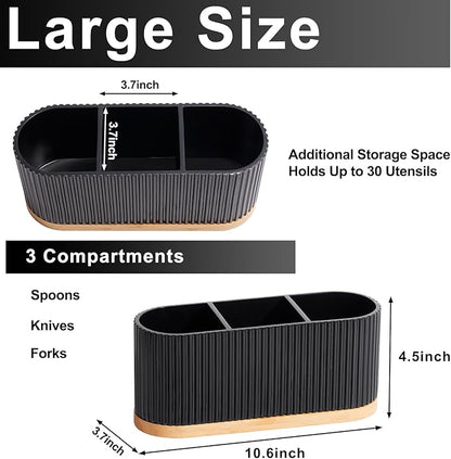 Countertop Silverware Holder, Silverware Caddy Organizer Holder for Forks, Spoons, Knives, Cutlery Caddy with 3 Compartments, Kitchen Utensil Holder for Party, Countertop, Black