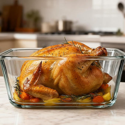 Large Glass Storage Containers with Lids 220oz/6500ml - Borosilicate Extra Large Glass Food Storage Containers for Rotisserie Chicken, Turkey - XL Big Glass Bowl Airtight Freezer to Oven Safe