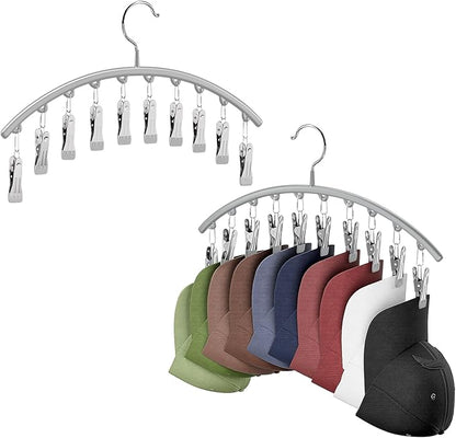 Cuipingoo Hat Hangers for Closet, Metal 2 Pack Hat Organizer Holder for Hanger Closet Display, Hat Racks for Baseball Caps w/10 Clips, Hat Holder for Ball Caps & Accessories, for Men Women, Grey