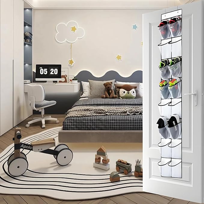 2 Pcs Over The Door Shoe Organizer 14 Large Pocket Hanging Shoe Rack for Closet Organizers And Storage, White