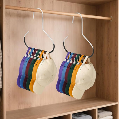 lasuroa 2pcs Hat Organizers, Hat Storage Hook Stainless Steel Space-Saving Hanger Holder Rack for Baseball Caps & Accessories for Closet Black