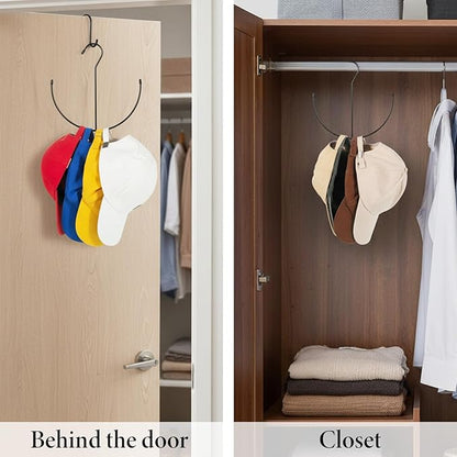 2 Pack Hat Hangers for Closet, Metal Closet Hat Organizer for Baseball Caps, Black Hats Racks Baseball Cap Holder