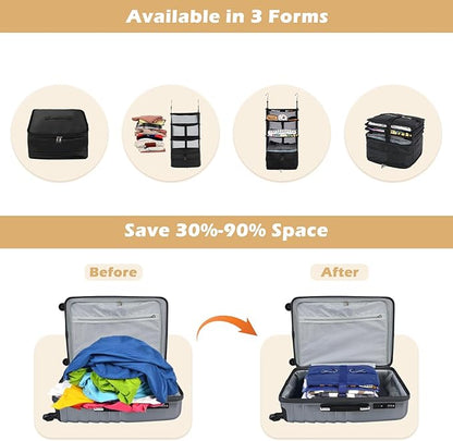 Surblue Hanging Closet Storage Bag Collapsible 3-Shelf Washable Oxford Fabric with 2 Hooks (L 11.41 * 11.41 * 19.68in, Black)