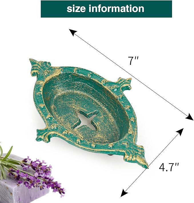 Sungmor Heavy Duty Cast Iron Soap Holder, Vintage Bar Soap Dish for Kitchen Bathroom Sink, Lovely Starfish Shape & Antique Green Sponge Dish Soap Tray, Decorative Jewelry Holder Tabletop Container