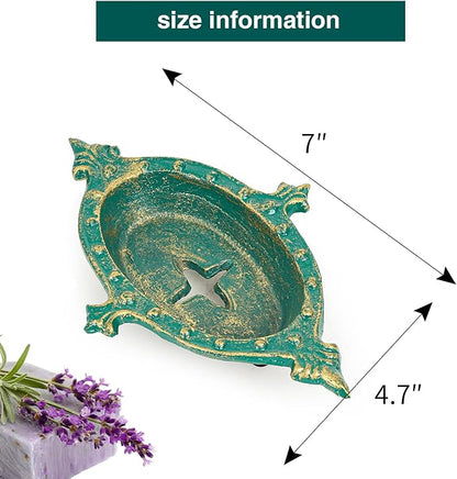 Sungmor Heavy Duty Cast Iron Soap Holder, Vintage Bar Soap Dish for Kitchen Bathroom Sink, Lovely Starfish Shape & Antique Green Sponge Dish Soap Tray, Decorative Jewelry Holder Tabletop Container