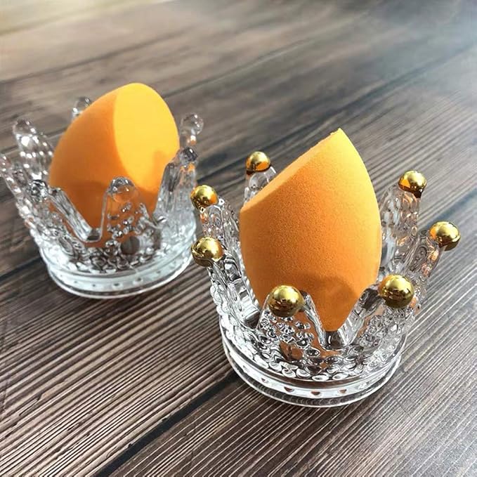 Beauty Blender Holder Makeup Sponge Holder Crown Glassware Stand Storage Powder Puff Display Stand（2 Pack） (2 Crystal clear)