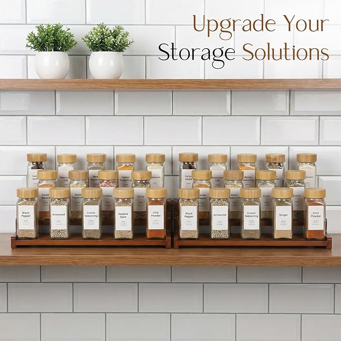 Spice Rack Kitchen Cabinet Organizer-18-Inch Bamboo Spice Organizer for Kitchen Countertop, Cabinet, and Pantry Storage (Walnut, L)