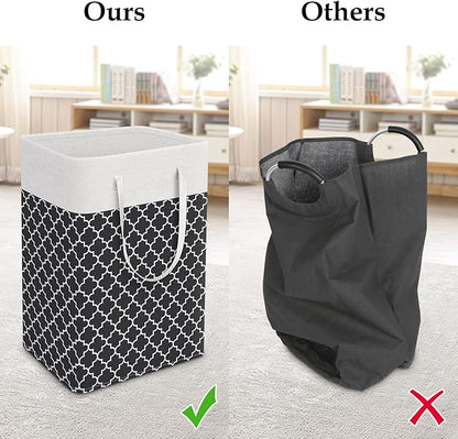 StorageRight Laundry Basket Hamper Large Collapsible Laundry Hamper with Easy Carry Handles，Freestanding Clothes Hampers for Laundry, Bedroom, Dorm, Clothes, Towels, 75L, Clover Black
