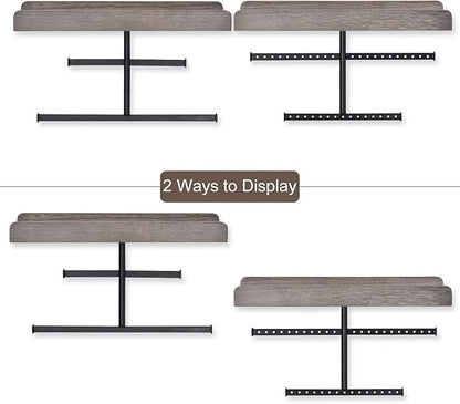 Keebofly Hanging Wall Mounted Jewelry Organizer with Rustic Wood Jewelry Holder Display for Necklaces Bracelet Earrings Ring Set of 2 Weathered Grey,[Patented]