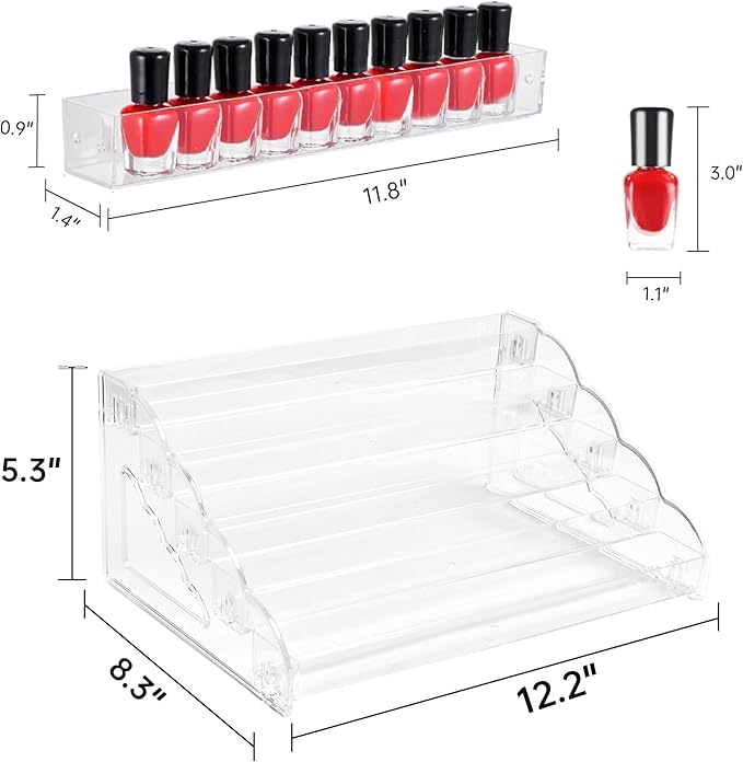 Nimiah 5-Tiers Nail Polish Hoder - Clear Acrylic Display Rack for Nail Organizers and Storage Vanity Display Stand for Eyeglass Makeup and Eyeshadow Palettes