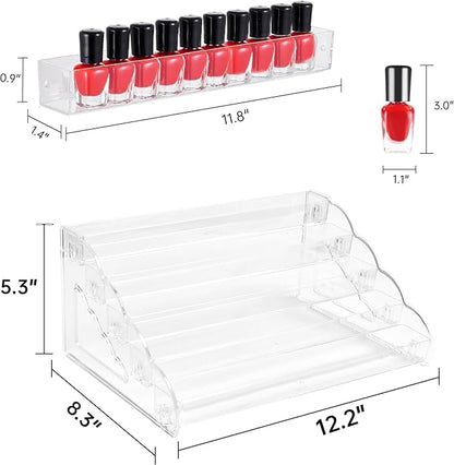 Nimiah 5-Tiers Nail Polish Hoder - Clear Acrylic Display Rack for Nail Organizers and Storage Vanity Display Stand for Eyeglass Makeup and Eyeshadow Palettes