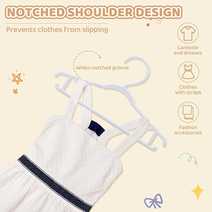 Baby Hangers 60 Pack 10.35 Inch Kids Clothes Hangers Plastic Infant Hangers for Closet Infant & Toddler Clothing Pants Coats Skirts (White)