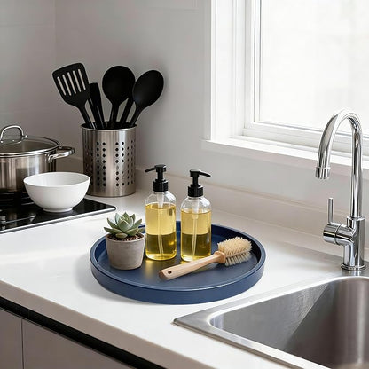 1 Pack 10" Bathroom and Vanity Tray, ABS Bathroom Counter Organizer, Coffee Table Decor for Perfume, Candles, Keys &More. Kitchen Countertop Organizer, Decorative Tray Soap Holder, Blue