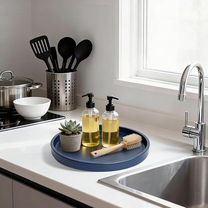 1 Pack 10" Bathroom and Vanity Tray, ABS Bathroom Counter Organizer, Coffee Table Decor for Perfume, Candles, Keys &More. Kitchen Countertop Organizer, Decorative Tray Soap Holder, Blue
