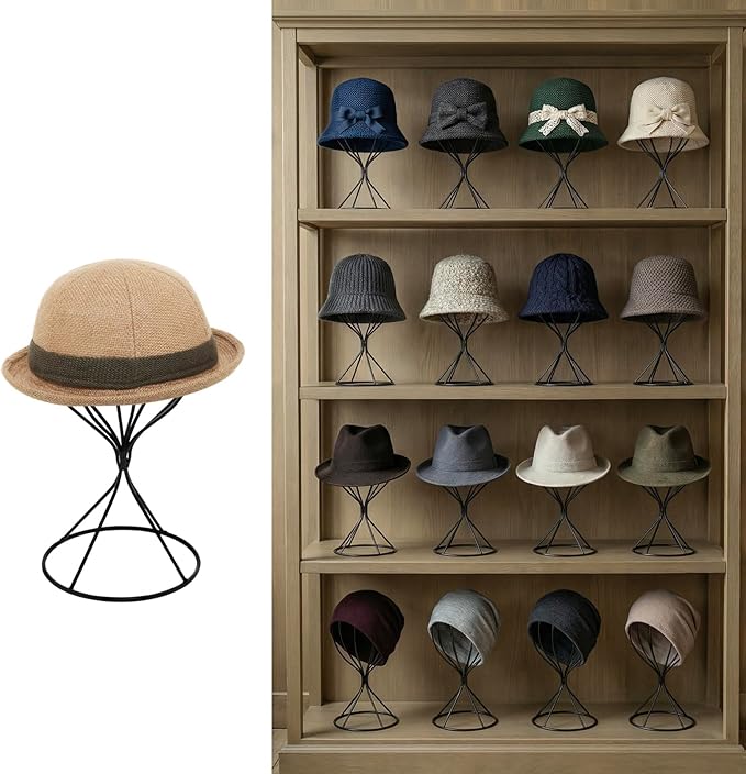 MyGift 2 Pcs Hat Holder Stand, Baseball Cap Organizer Storage, Wig Fedora Display Rack, Black Metal Wire