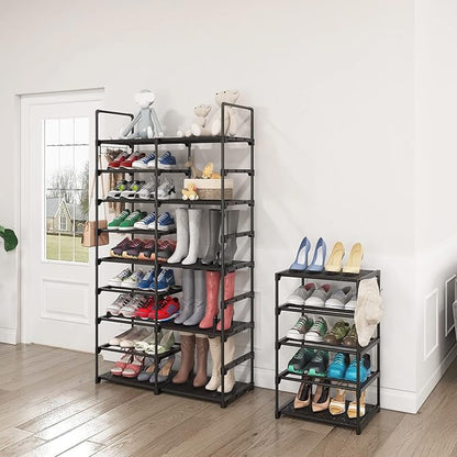 Caitlyn 9 Tier Large Shoe Rack Organizer, Holds 50-55 Pair Shoe Boots, Metal Shoe Shelf Storage Organizer, with Side Hooks Shoe Tower for Entryway Garage Living Room