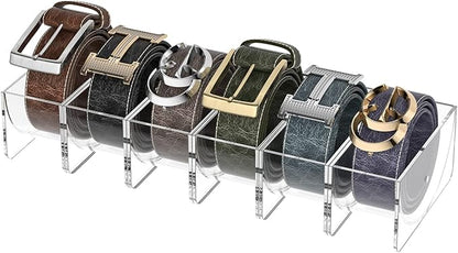 Belt Organizer, KDSKSC 6 Pack Acrylic Belt Storage Holder with Magnet, Detachable Storage Belt Container Clear Display Case for Closet and Drawer Belts Tie Bow Tie