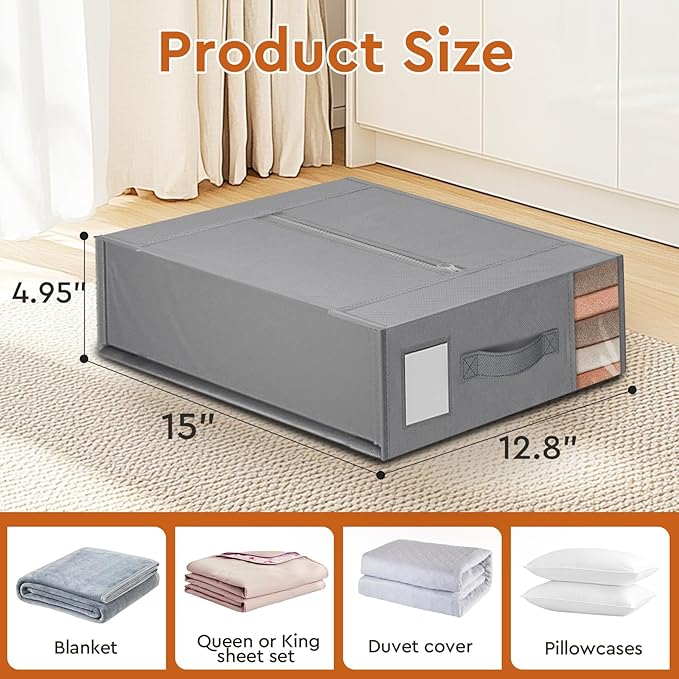 StorageTastic 8 Pack Bed Sheet Closet Organizers and Storage,Sturdy Foldable Storage Containers with Window and Label,Storage and Organization for Bedding Sheets,Duvet Covers,Blankets (Grey)
