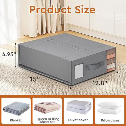 StorageTastic 8 Pack Bed Sheet Closet Organizers and Storage,Sturdy Foldable Storage Containers with Window and Label,Storage and Organization for Bedding Sheets,Duvet Covers,Blankets (Grey)