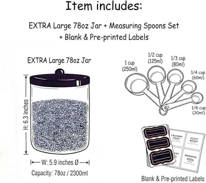Sheechung 78oz Extra Large Acrylic Jar with Black Stainless Steel Lid- Clear Plastic Apothecary Jar for Laundry Organization, Scent Beads, Pods, Kitchen Pantry Storage, Pasta, Candy, Bathroom Vanity