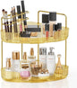 EUHOME 2-Tier Corner Bathroom Counter Organizer Makeup Cosmetic Storage, Tool-Free Installation Acrylic Vanity Shelf, Skin Care Organizer Perfume Tray for Countertop Bathroom, Dresser, Kitchen (Gold)